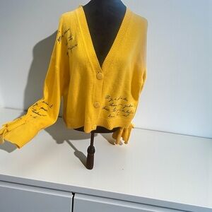 Cinq à Sept Yellow Cardigan with Script Detail